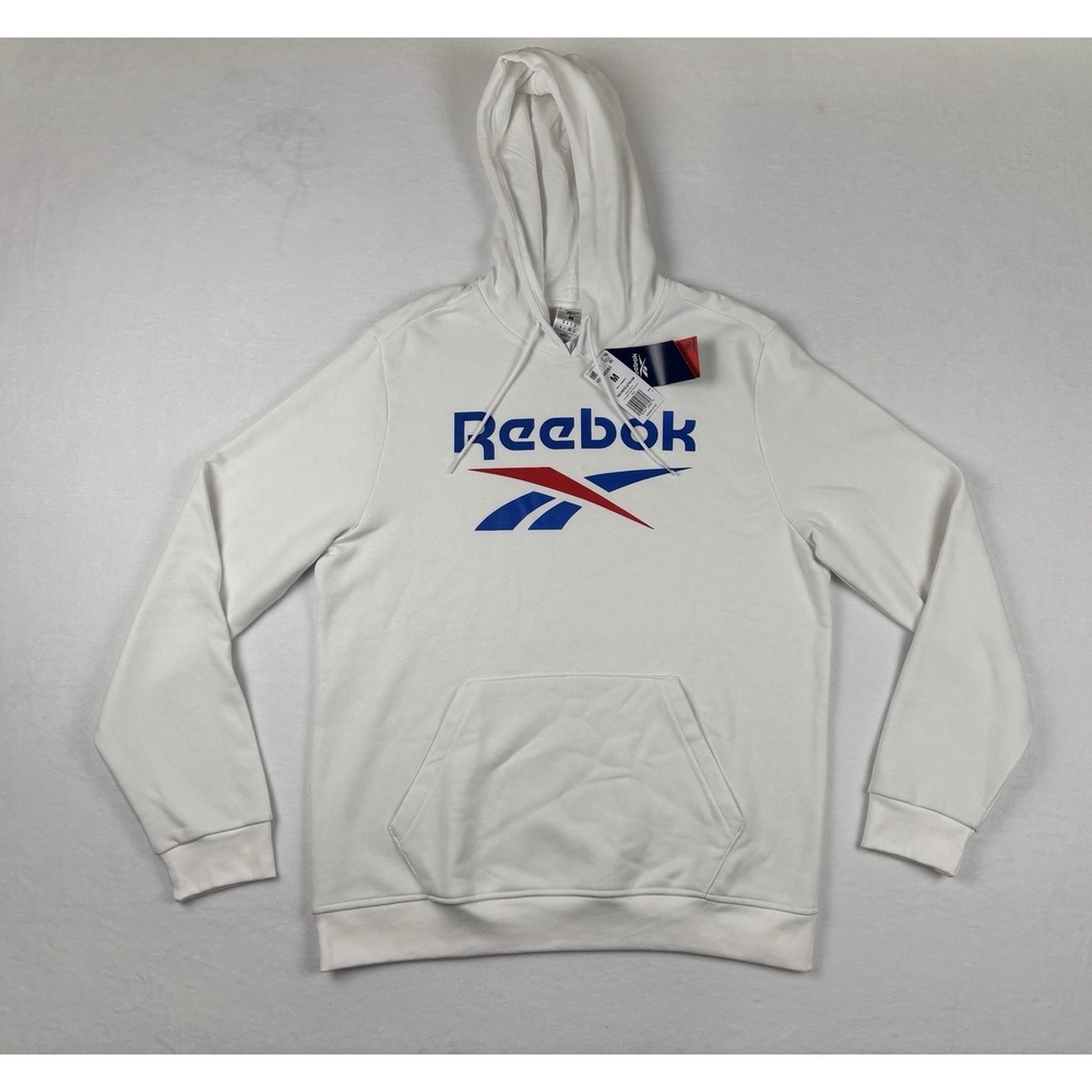 Reebok Identity Big Logo‎ Fleece Hoodie White Mens Medium NWT